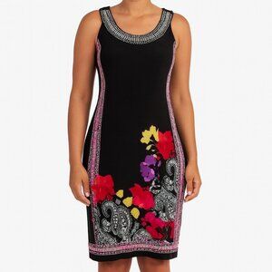 Roz & Ali Women's Black Beaded Floral Sleeveless Dress Size S NWT